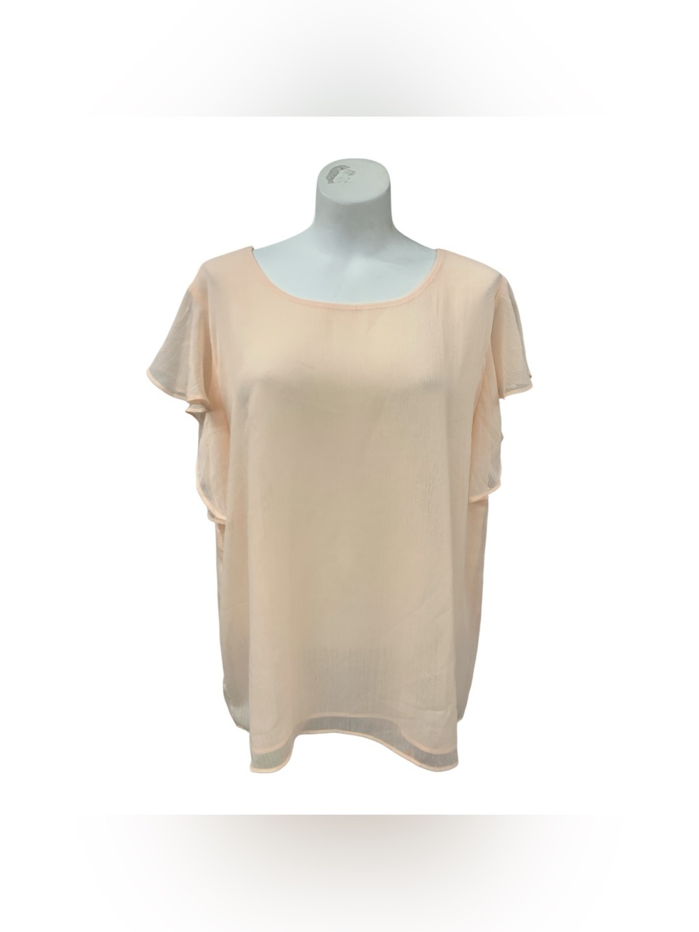 Cristina B Short-Sleeve Scoop Neck Blouse in Light Peach Size Xl